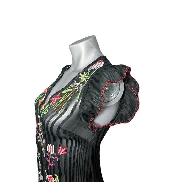 Anthropologie Not So Serious Dress Black Beaded Floral Black 2 Fairy Whimsigoth - Picture 4 of 13